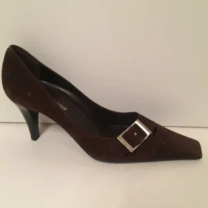 SERGIO ROSSI HEELS PUMPS BROWN SUEDE LEATHER SHOES ITALY 36.5 6.5 POINTED TOE