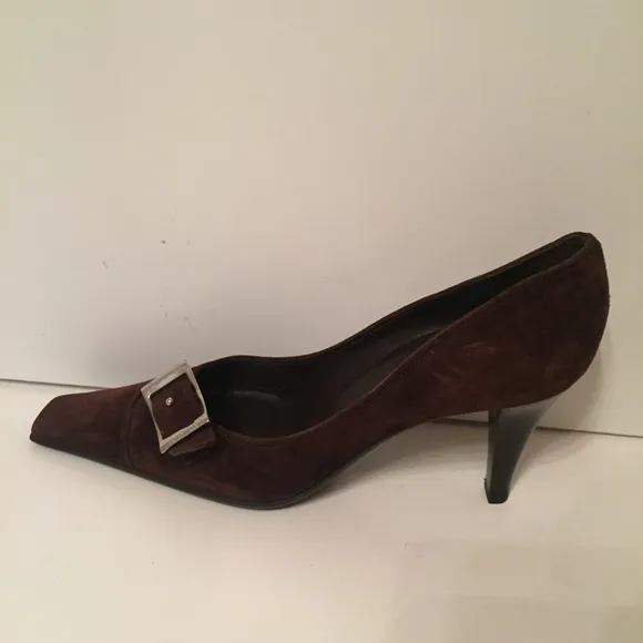 SERGIO ROSSI HEELS PUMPS BROWN SUEDE LEATHER SHOES ITALY 36.5 6.5 POINTED TOE