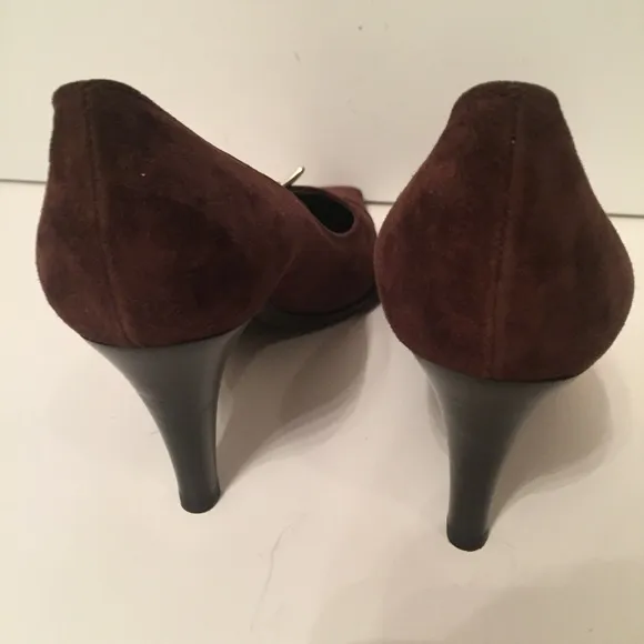 SERGIO ROSSI HEELS PUMPS BROWN SUEDE LEATHER SHOES ITALY 36.5 6.5 POINTED TOE