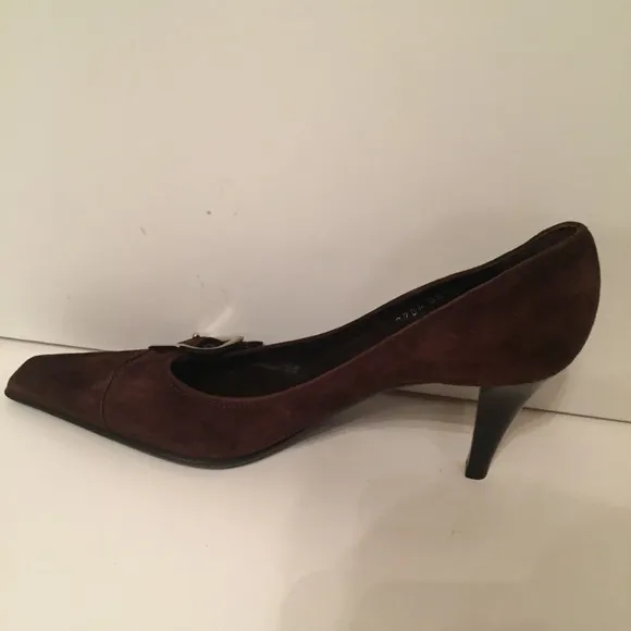 SERGIO ROSSI HEELS PUMPS BROWN SUEDE LEATHER SHOES ITALY 36.5 6.5 POINTED TOE