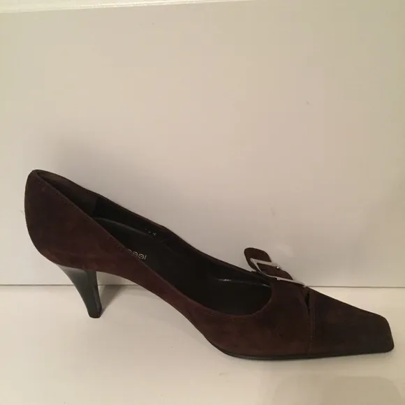 SERGIO ROSSI HEELS PUMPS BROWN SUEDE LEATHER SHOES ITALY 36.5 6.5 POINTED TOE