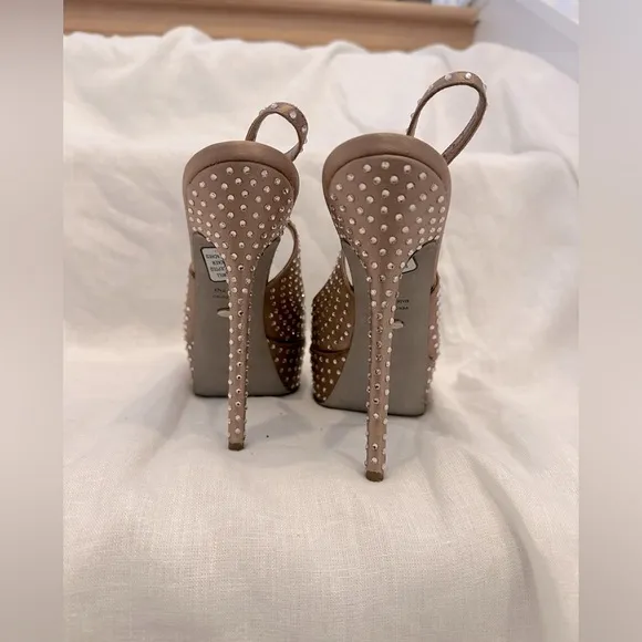Sergio Rossi silk rhinestone studded platform peep toe heels EU 39 US Size 8.5-9