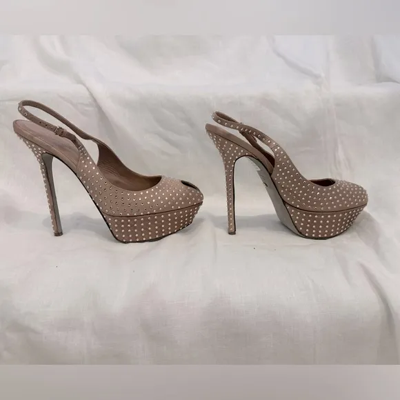 Sergio Rossi silk rhinestone studded platform peep toe heels EU 39 US Size 8.5-9