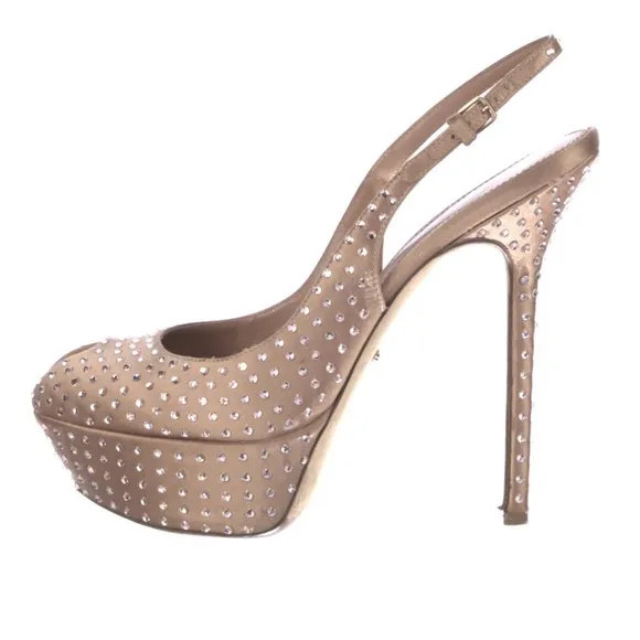 Sergio Rossi silk rhinestone studded platform peep toe heels EU 39 US Size 8.5-9