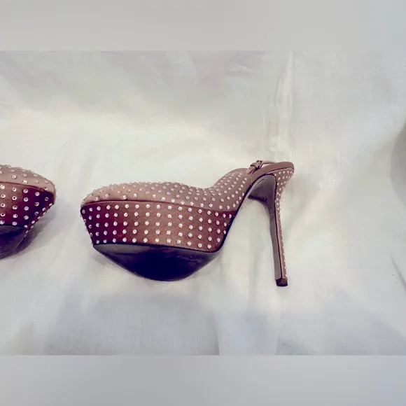 Sergio Rossi silk rhinestone studded platform peep toe heels EU 39 US Size 8.5-9