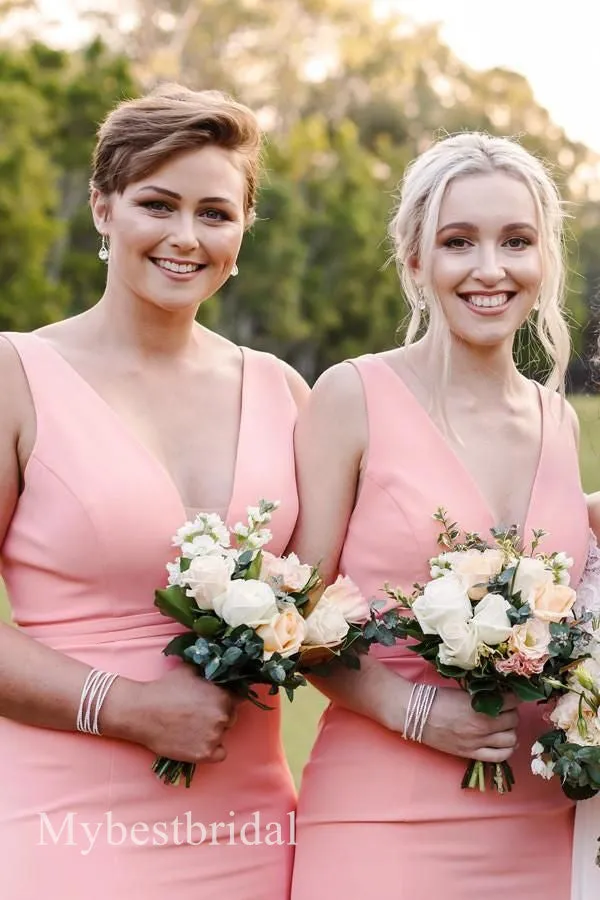 Sexy V-neck Sleeveless Mermaid Bridesmaid  Dressess, BDS0389