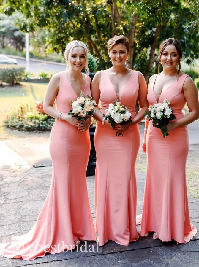 Sexy V-neck Sleeveless Mermaid Bridesmaid  Dressess, BDS0389