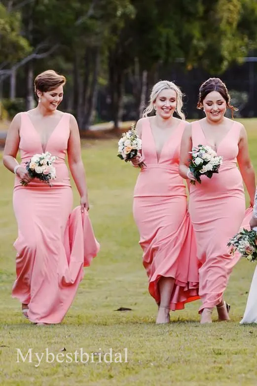 Sexy V-neck Sleeveless Mermaid Bridesmaid  Dressess, BDS0389