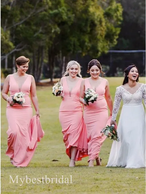 Sexy V-neck Sleeveless Mermaid Bridesmaid  Dressess, BDS0389