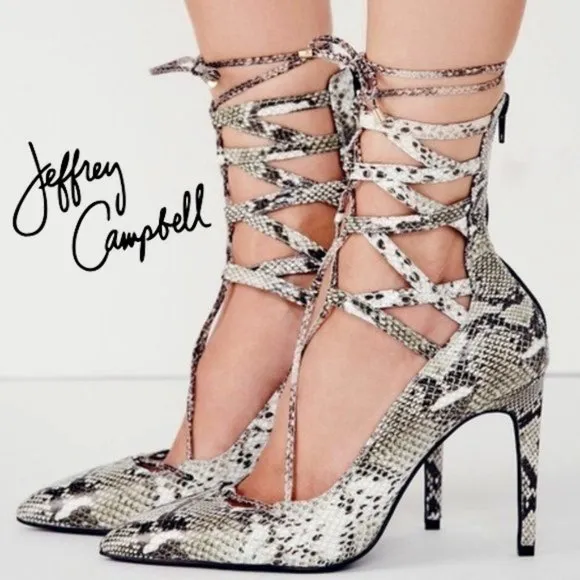 💥SHOWSTOPPER SHOE!💥Jeffrey Campbell Hierro Python Leather Lace-Up Stilettos