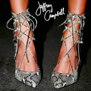 💥SHOWSTOPPER SHOE!💥Jeffrey Campbell Hierro Python Leather Lace-Up Stilettos