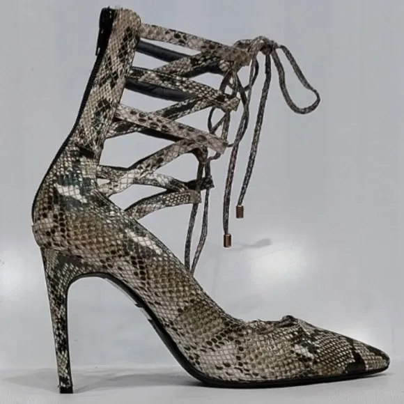 💥SHOWSTOPPER SHOE!💥Jeffrey Campbell Hierro Python Leather Lace-Up Stilettos