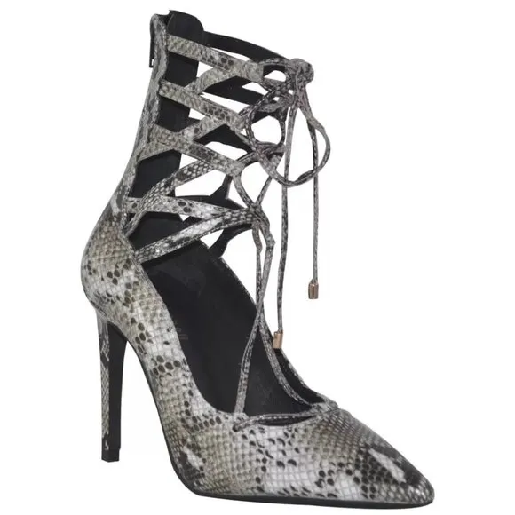 💥SHOWSTOPPER SHOE!💥Jeffrey Campbell Hierro Python Leather Lace-Up Stilettos