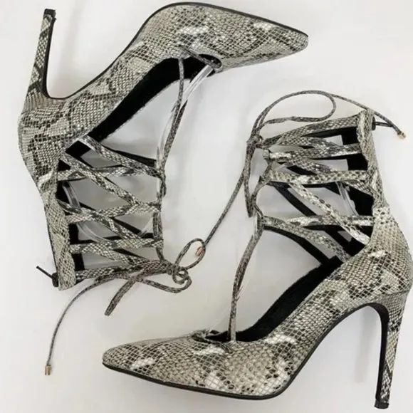 💥SHOWSTOPPER SHOE!💥Jeffrey Campbell Hierro Python Leather Lace-Up Stilettos