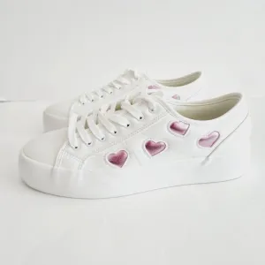 Sincerely Jules White Sneakers with Pink Metallic Hearts Faux Leather Size 9.5