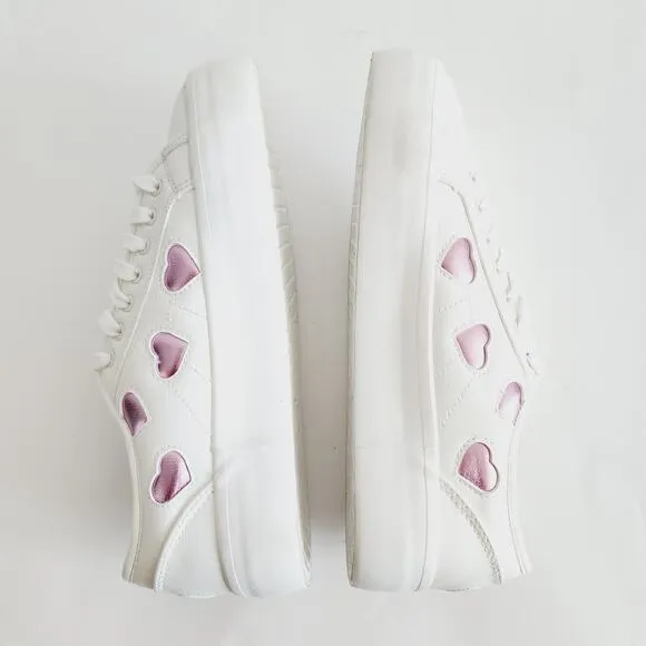 Sincerely Jules White Sneakers with Pink Metallic Hearts Faux Leather Size 9.5