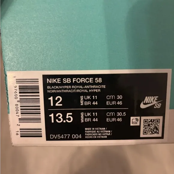 Size 12- Nike Force 58 SB Black Hyper Royal Shoes