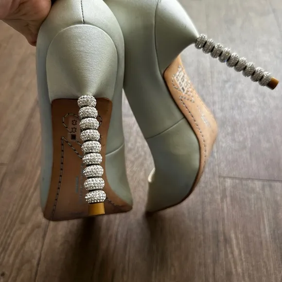 Sophia Webster Satin Crystal Heel Bridal Pumps White, Wifey For Lifey size 39.5