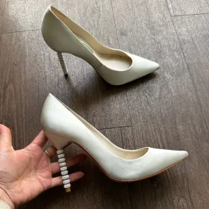 Sophia Webster Satin Crystal Heel Bridal Pumps White, Wifey For Lifey size 39.5