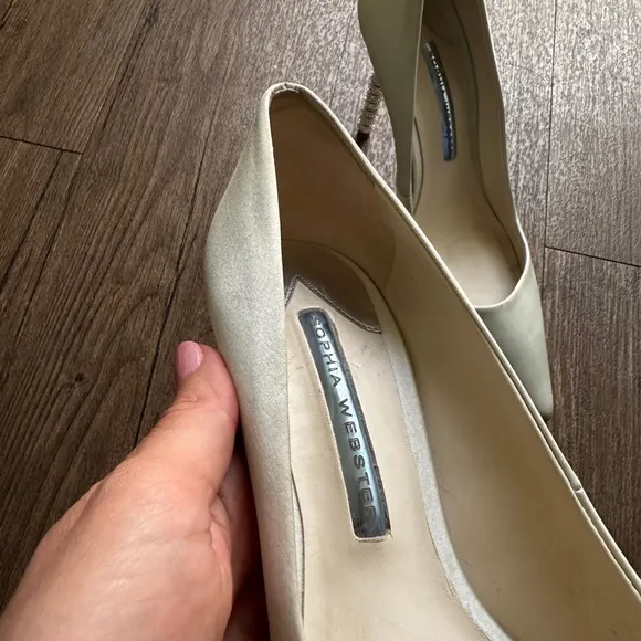 Sophia Webster Satin Crystal Heel Bridal Pumps White, Wifey For Lifey size 39.5