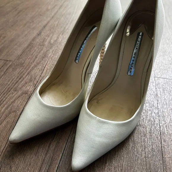Sophia Webster Satin Crystal Heel Bridal Pumps White, Wifey For Lifey size 39.5