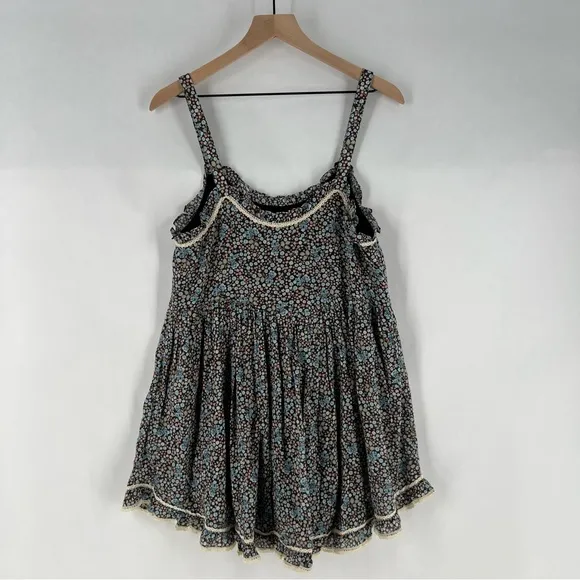 Spell And The Gypsy Navy Poppy Strappy Floral Ditsy Mini Dress Organic Cotton S