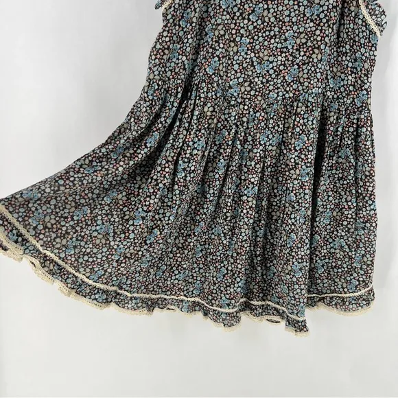 Spell And The Gypsy Navy Poppy Strappy Floral Ditsy Mini Dress Organic Cotton S