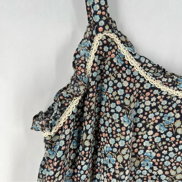 Spell And The Gypsy Navy Poppy Strappy Floral Ditsy Mini Dress Organic Cotton S