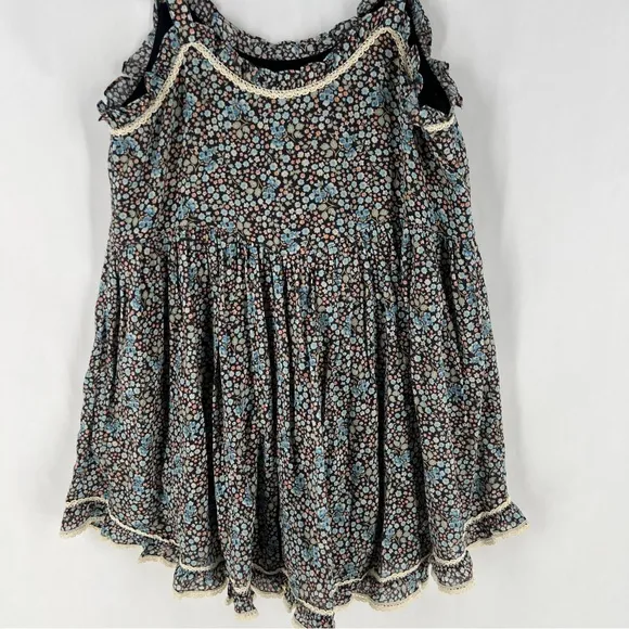 Spell And The Gypsy Navy Poppy Strappy Floral Ditsy Mini Dress Organic Cotton S