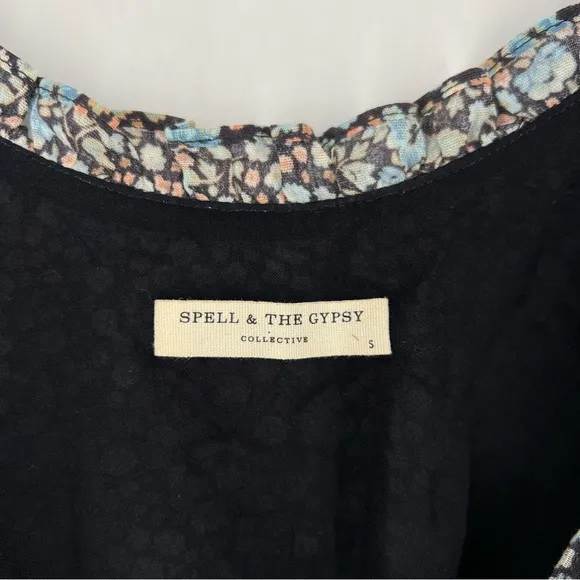 Spell And The Gypsy Navy Poppy Strappy Floral Ditsy Mini Dress Organic Cotton S