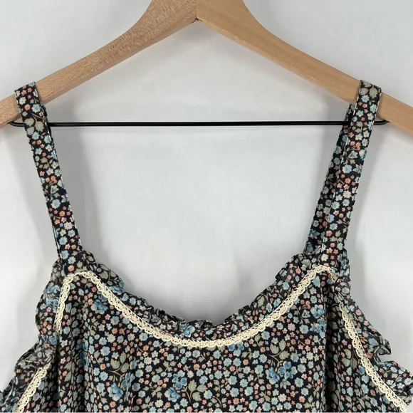 Spell And The Gypsy Navy Poppy Strappy Floral Ditsy Mini Dress Organic Cotton S