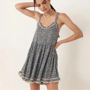Spell And The Gypsy Navy Poppy Strappy Floral Ditsy Mini Dress Organic Cotton S