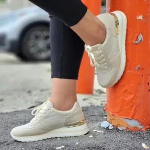 Sports Women's Lace-up Beige Sneakers
