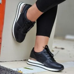 Sports Women's Lace-up Black Sneakers