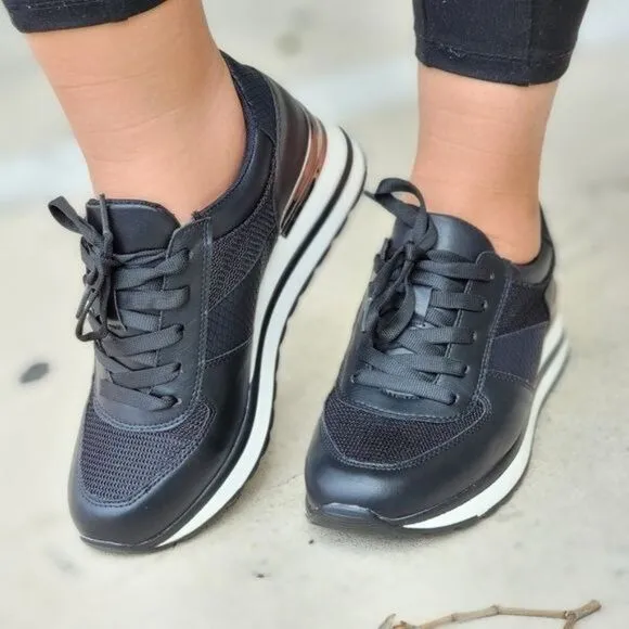 Sports Women's Lace-up Black Sneakers