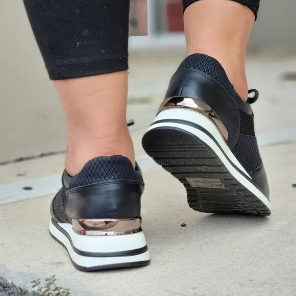 Sports Women's Lace-up Black Sneakers