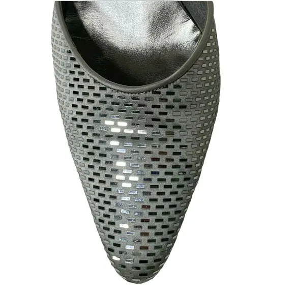 St. John Women's Shoes Pumps Heels Sling Back Metallic Silver Italian Size 9