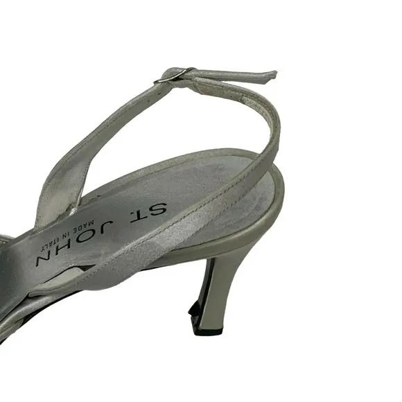 St. John Women's Shoes Pumps Heels Sling Back Metallic Silver Italian Size 9