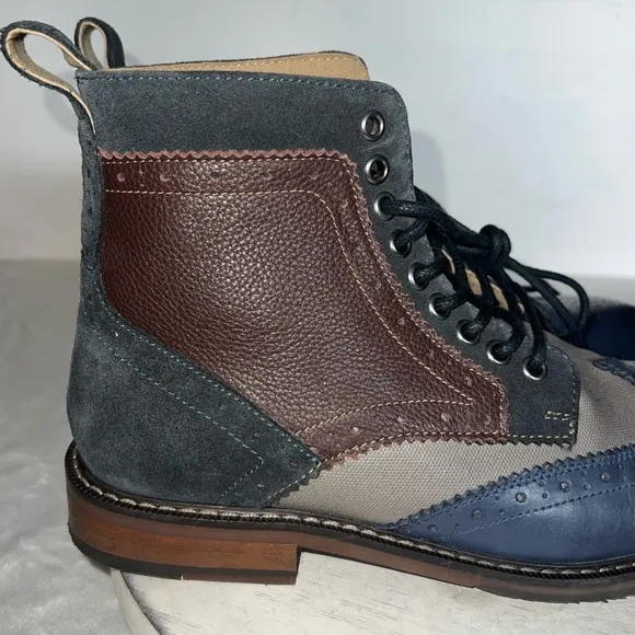 Stacy Adams FINNEGAN WINGTIP LACE UP BOOTS Navy Brown Leather Men’s Size 7.5
