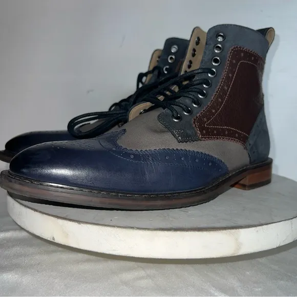 Stacy Adams FINNEGAN WINGTIP LACE UP BOOTS Navy Brown Leather Men’s Size 7.5