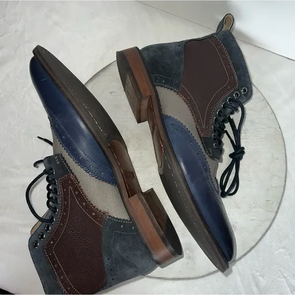 Stacy Adams FINNEGAN WINGTIP LACE UP BOOTS Navy Brown Leather Men’s Size 7.5
