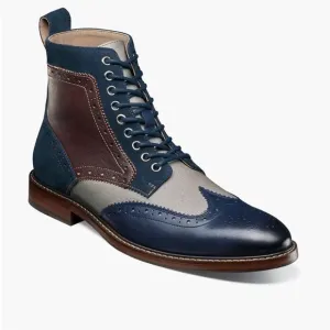 Stacy Adams FINNEGAN WINGTIP LACE UP BOOTS Navy Brown Leather Men’s Size 7.5
