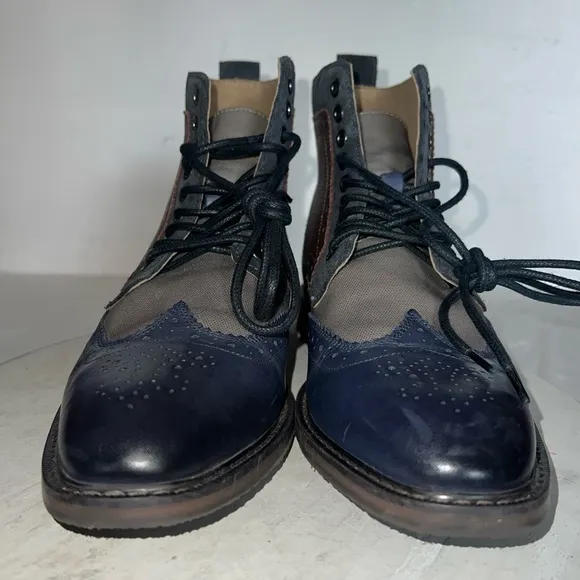 Stacy Adams FINNEGAN WINGTIP LACE UP BOOTS Navy Brown Leather Men’s Size 7.5