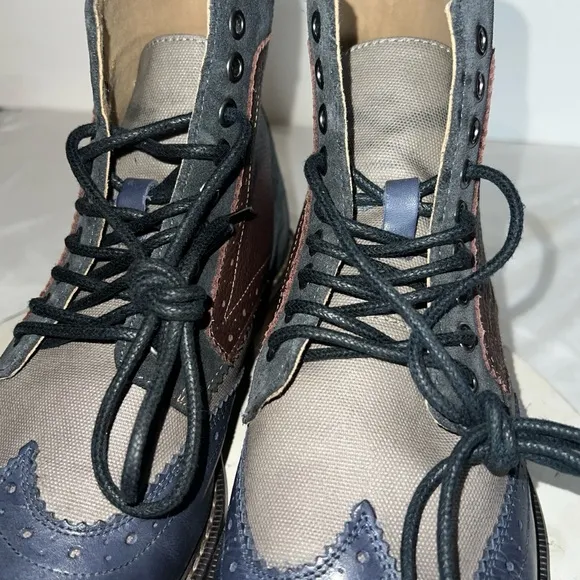 Stacy Adams FINNEGAN WINGTIP LACE UP BOOTS Navy Brown Leather Men’s Size 7.5