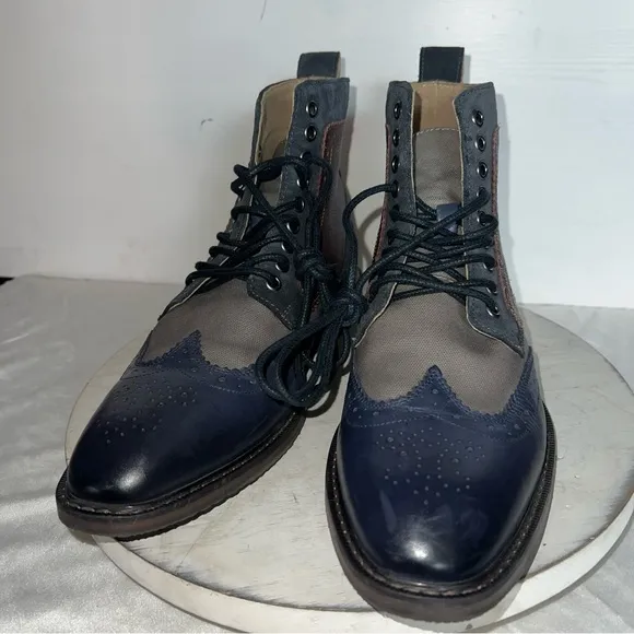 Stacy Adams FINNEGAN WINGTIP LACE UP BOOTS Navy Brown Leather Men’s Size 7.5