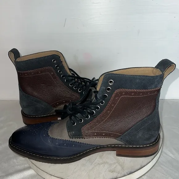 Stacy Adams FINNEGAN WINGTIP LACE UP BOOTS Navy Brown Leather Men’s Size 7.5