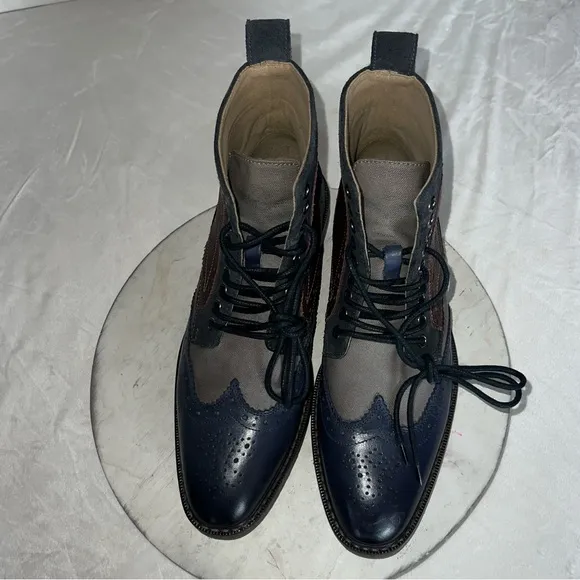 Stacy Adams FINNEGAN WINGTIP LACE UP BOOTS Navy Brown Leather Men’s Size 7.5