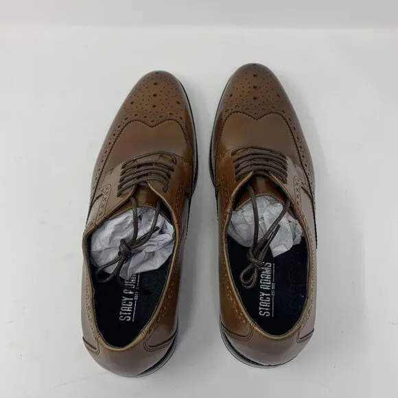 Stacy Adams Garrison 24916-221 Dress Shoes Mens 9.5M Cognac Wingtip Oxford S0664