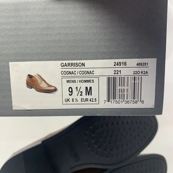 Stacy Adams Garrison 24916-221 Dress Shoes Mens 9.5M Cognac Wingtip Oxford S0664