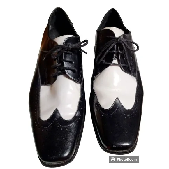 Stacy Adams Leather Oxford Wingtip Black/White Size 11.5 Pachuco